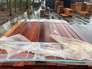 Ca. 208x Angelim Pedra Planken Geschaafd, 21x70mm, lengte 15/155cm, 50